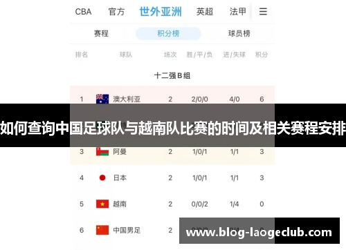 如何查询中国足球队与越南队比赛的时间及相关赛程安排